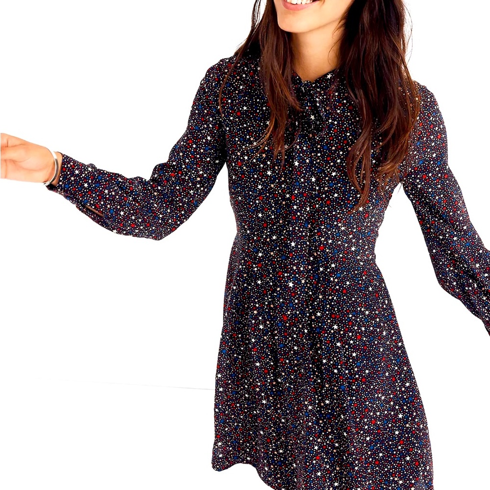 Madewell Balsam Tie Neck Dress in Starry Night